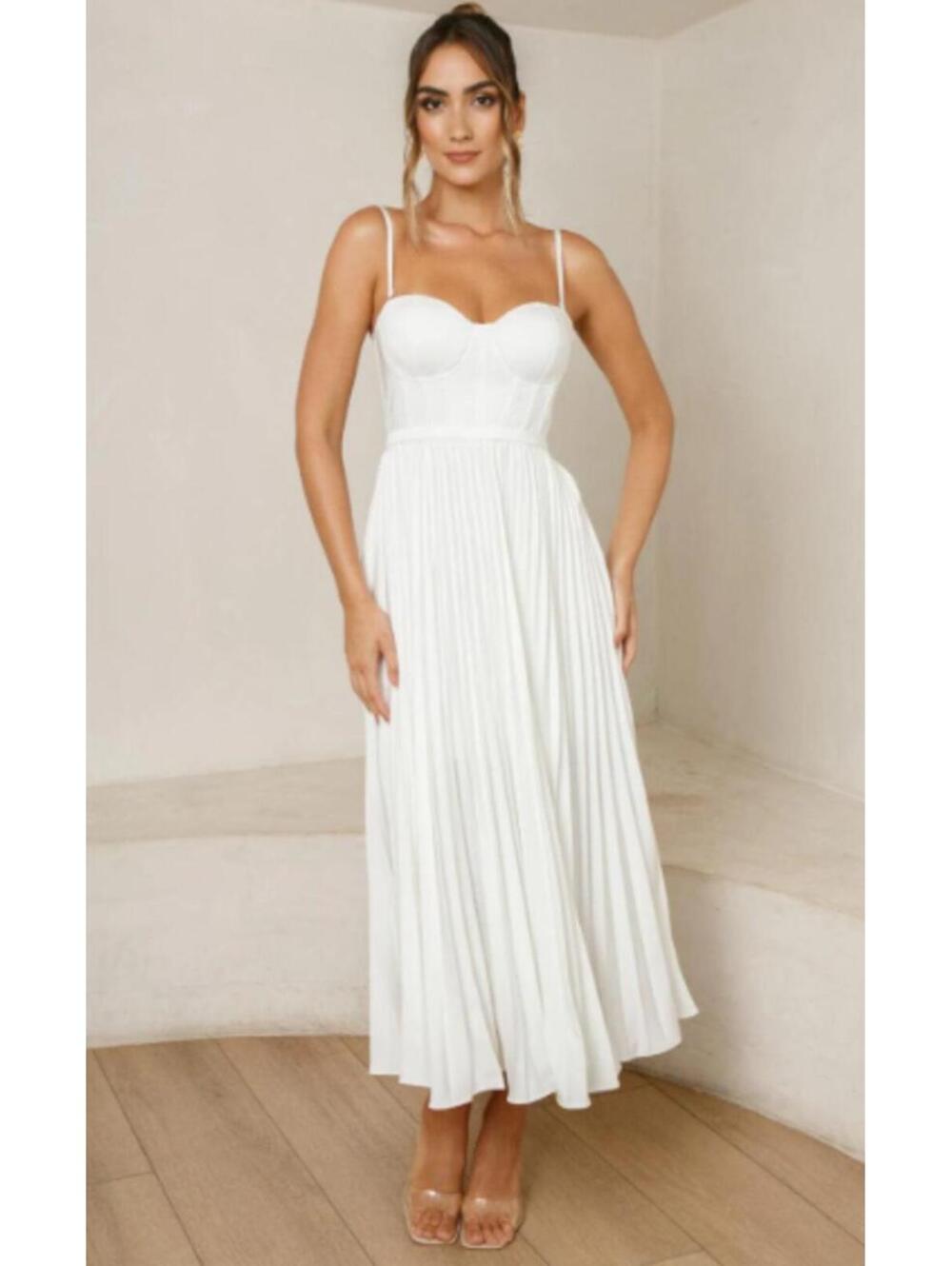 Elle Zeitoune Milan white dress w/pleated skirt size 10 - Formal or wedding